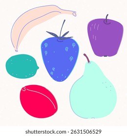 Set of fruits of unnatural colors.