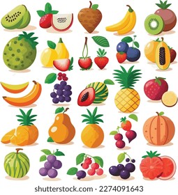 Set of fruits vector art illustration