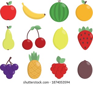 Set of fruits. Vector color illustraition. 