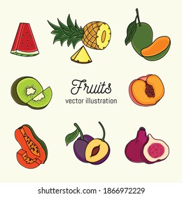 set of fruits vector illustration