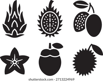 Conjunto de Ilustración vectorial de frutas, varios íconos de frutas frescas, colección en blanco y negro para alimentos, nutrición y diseño de estilo de vida saludable