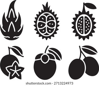 Conjunto de Ilustración vectorial de frutas, varios íconos de frutas frescas, colección en blanco y negro para alimentos, nutrición y diseño de estilo de vida saludable