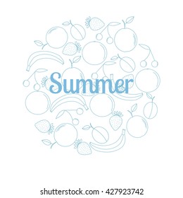 Set of fruits vector illustration concepts of word summer. Thin line flat design banners for website and mobile website, easy to use and highly customizable. - stock vector