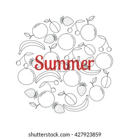 Set of fruits vector illustration concepts of word summer. Thin line flat design banners for website and mobile website, easy to use and highly customizable. - stock vector
