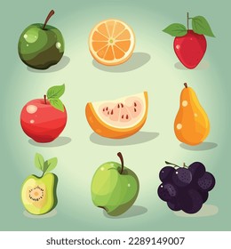 Set of Fruits Vector Illustration design, Whimsical Fruit Collection.