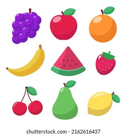 Conjunto de ilustraciones vectoriales de frutos en estilo plano aisladas en fondo blanco