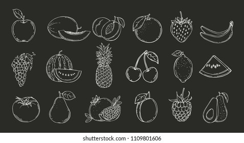 Set of fruits. Vector illustration. Hand drawn