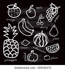 Set of fruits vector illustration on black background. Organic food. EPS 10.