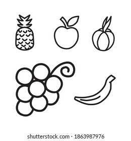 set of fruits vector isolated, hand drawn line icons.