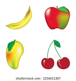 Sorte Früchte in Vektorgrafik. Einzeln auf weißem Hintergrund.