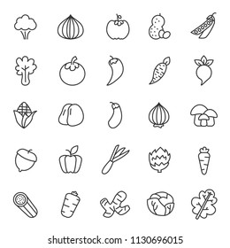 set of fruits and vegetable plant icon with simple outline and modern concept, editable stroke, use for food infograph and culinary website, containt such as vegertarian, green, healthy vector eps 10 