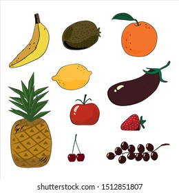 Set of fruits and vegetables.