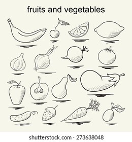 Set of fruits and vegetables.