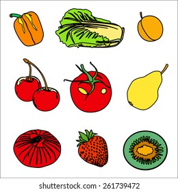 Set of Fruits, vegetables and berries