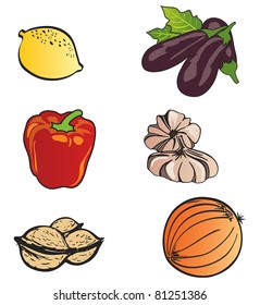 Set of Fruits and Vegetables - Design Elements - Hand drawn Illustration