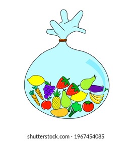 Set of fruits and vegetables. icon and illustration fruits with flat design in a bag