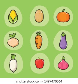 Set of Fruits and Vegetables Icon Vector