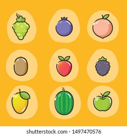 Set of Fruits and Vegetables Icon Vector