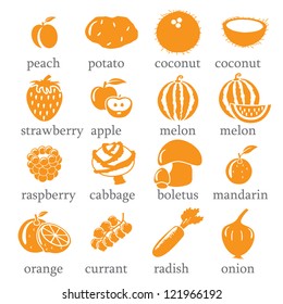 Set of fruits and vegetables icons