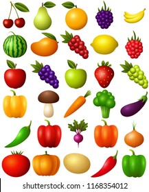 Set of fruits and vegetables isolated on white background