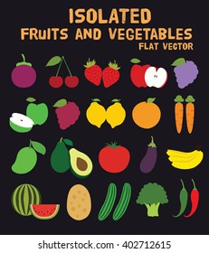 Set of Fruits and Vegetables Isolated Vector. Illustration. Cute Cartoon. 