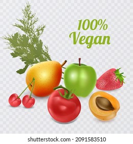 Set of fruits and vegetables on a transparent background, fresh vegetables and fruits in a realistic style