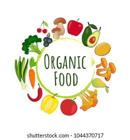 Set of fruits and vegetables on a white background. Vector illustration