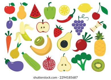 Set of fruits and vegetables. Simple and clear flat illustration.