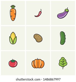Set of Fruits & Vegetables Simple Icon Design Vector