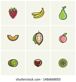 Set of Fruits & Vegetables Simple Icon Design Vector