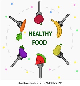 Set of fruits and vegetables. Vector format