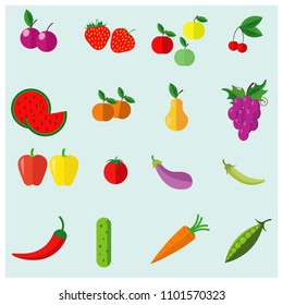 Set of fruits and vegetables. Vector illustration.