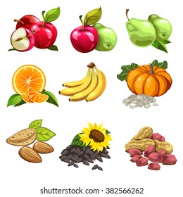 Set of fruits and vegetables. Vector illustration.