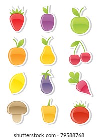 Set of fruits and vegetables. Vector illustration.