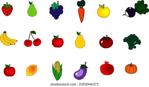 Set of fruits and vegetables.fruits and vegetables icons set