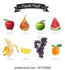 Set of fruits in watercolor style. Isolated. Vector.
