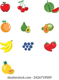 Set of fruits which can be used in various print media and educational purposes for children.