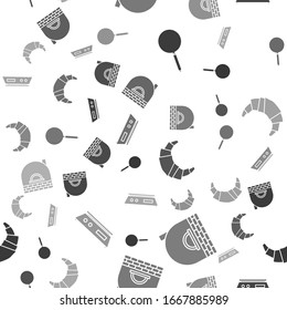 Set Frying pan , Brick stove , Croissant  and Electronic scales  on seamless pattern. Vector