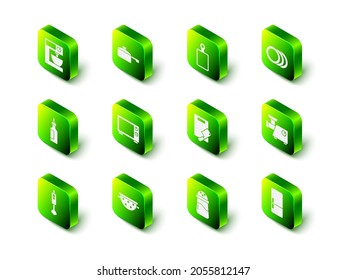Set Frying pan, Cutting board, Plate, Kitchen meat grinder, Refrigerator, and chopper, Salt and colander icon. Vector