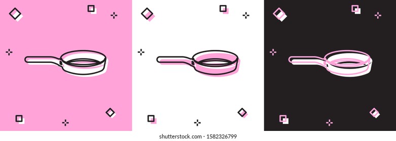 Set Frying pan icon isolated on pink and white, black background. Fry or roast food symbol.  Vector Illustration