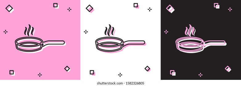 Set Frying pan icon isolated on pink and white, black background. Fry or roast food symbol.  Vector Illustration