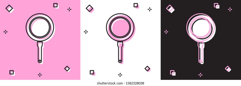 Set Frying pan icon isolated on pink and white, black background. Fry or roast food symbol.  Vector Illustration
