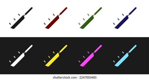 Set Frying pan icon isolated on black and white background. Fry or roast food symbol.  Vector Illustration