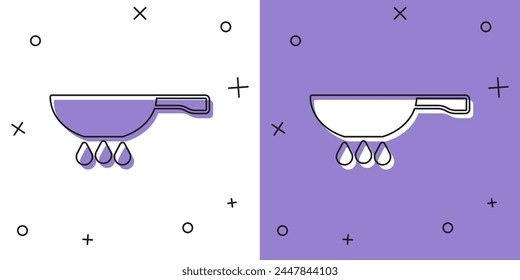 Set Frying pan on fire icon isolated on white and purple background. Fry or roast food symbol.  Vector