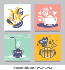 set of frying pan pot bbq grill kettle vector illustration sketch style