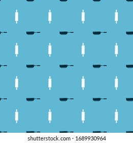 Set Frying pan  and Rolling pin  on seamless pattern. Vector