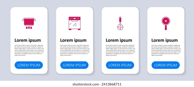 Set Frying pan, Spatula, Oven and Cooking pot on fire. Business infographic template. Vector