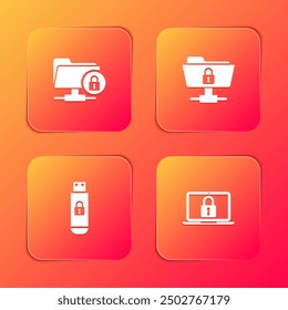 Establecer la carpeta FTP y el bloqueo, , unidad flash USB con el icono y portátil. Vector