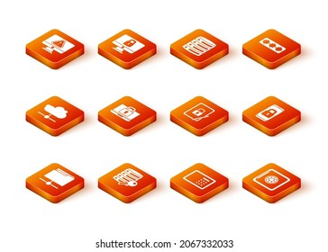 Set FTP folder, Server security with key, Network cloud connection, Laptop and lock, Safe, Tablet closed padlock,  and Mobile icon. Vector