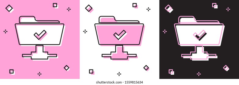 Set FTP operation successful icon isolated on pink and white, black background. Software update, transfer protocol, teamwork tool management, copy process.  Vector Illustration